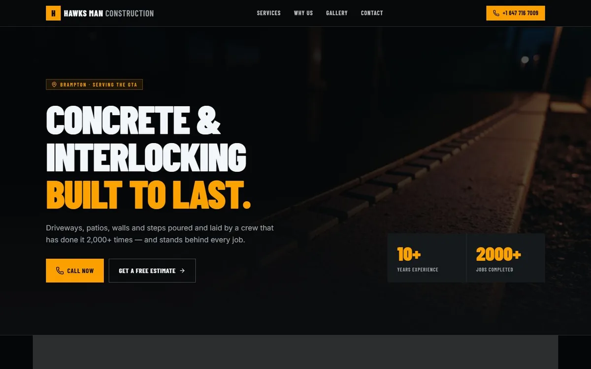 Screenshot of the Concrete & interlocking site