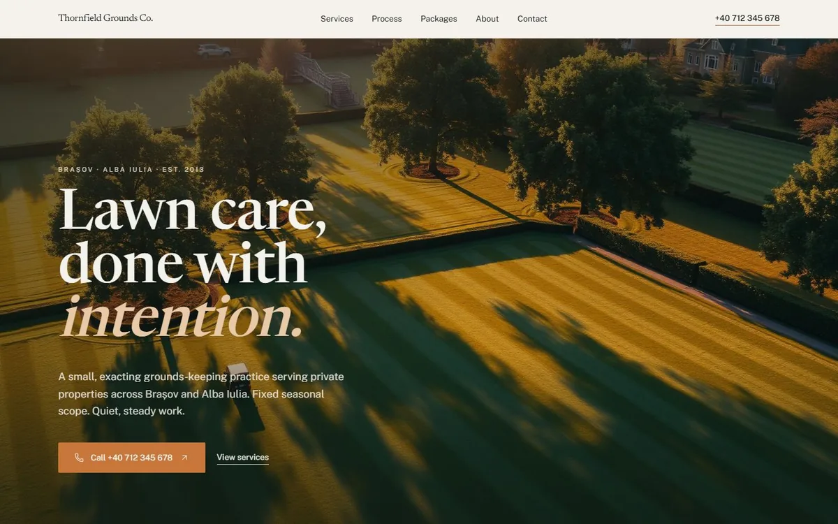 Screenshot of the Lawn care & snow removal site